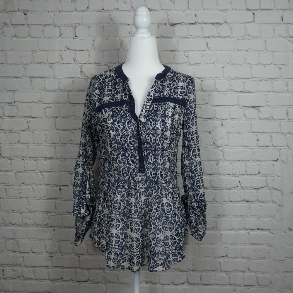 Mauve by Athropologie Blue/White Blouse  Size 0
